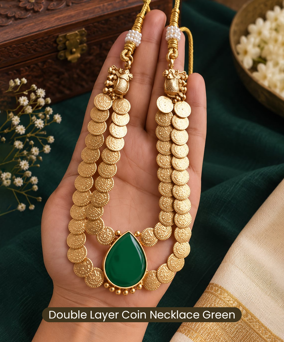Double Layer Coin Necklace Green