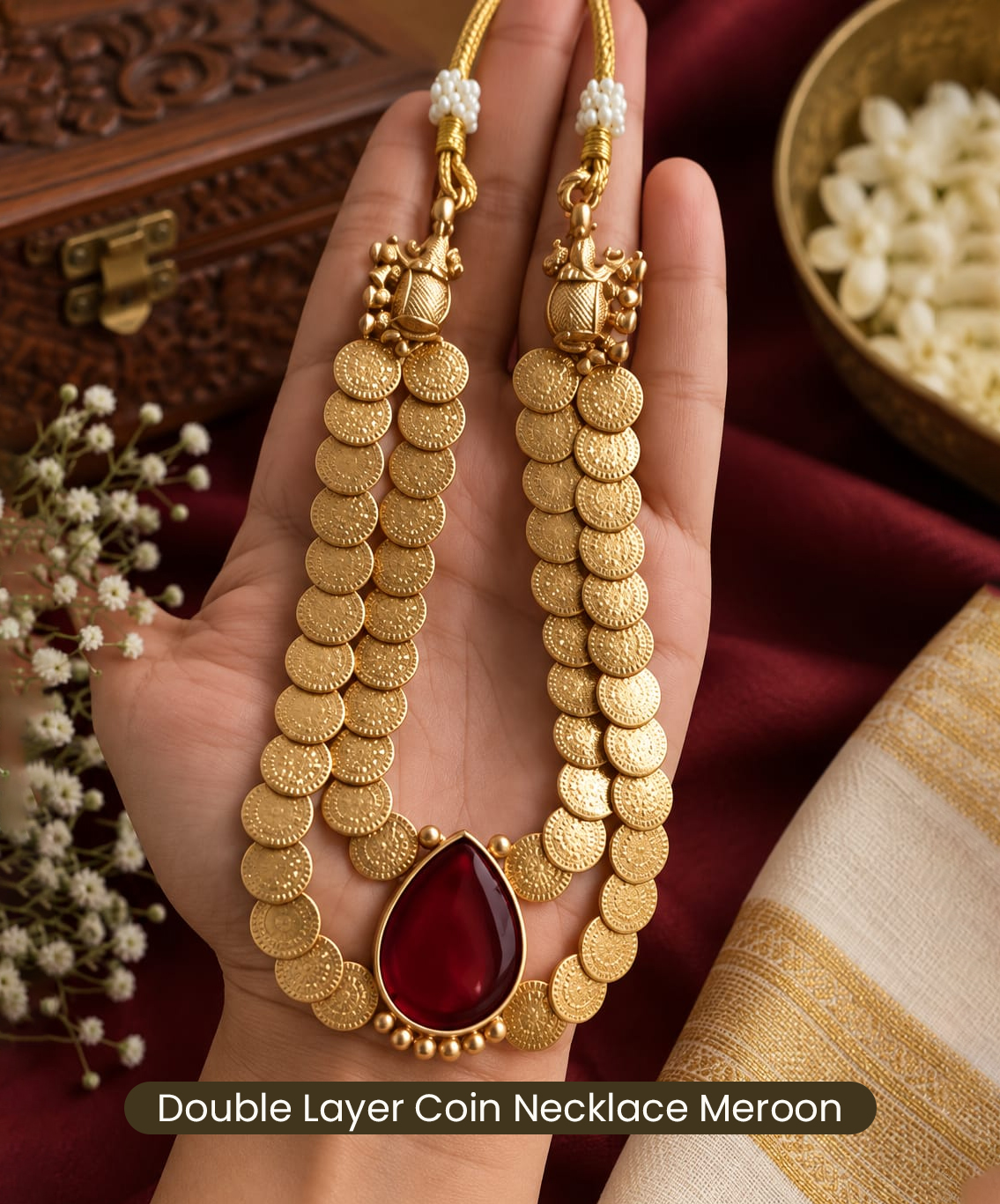 Double Layer Coin Necklace Meroon