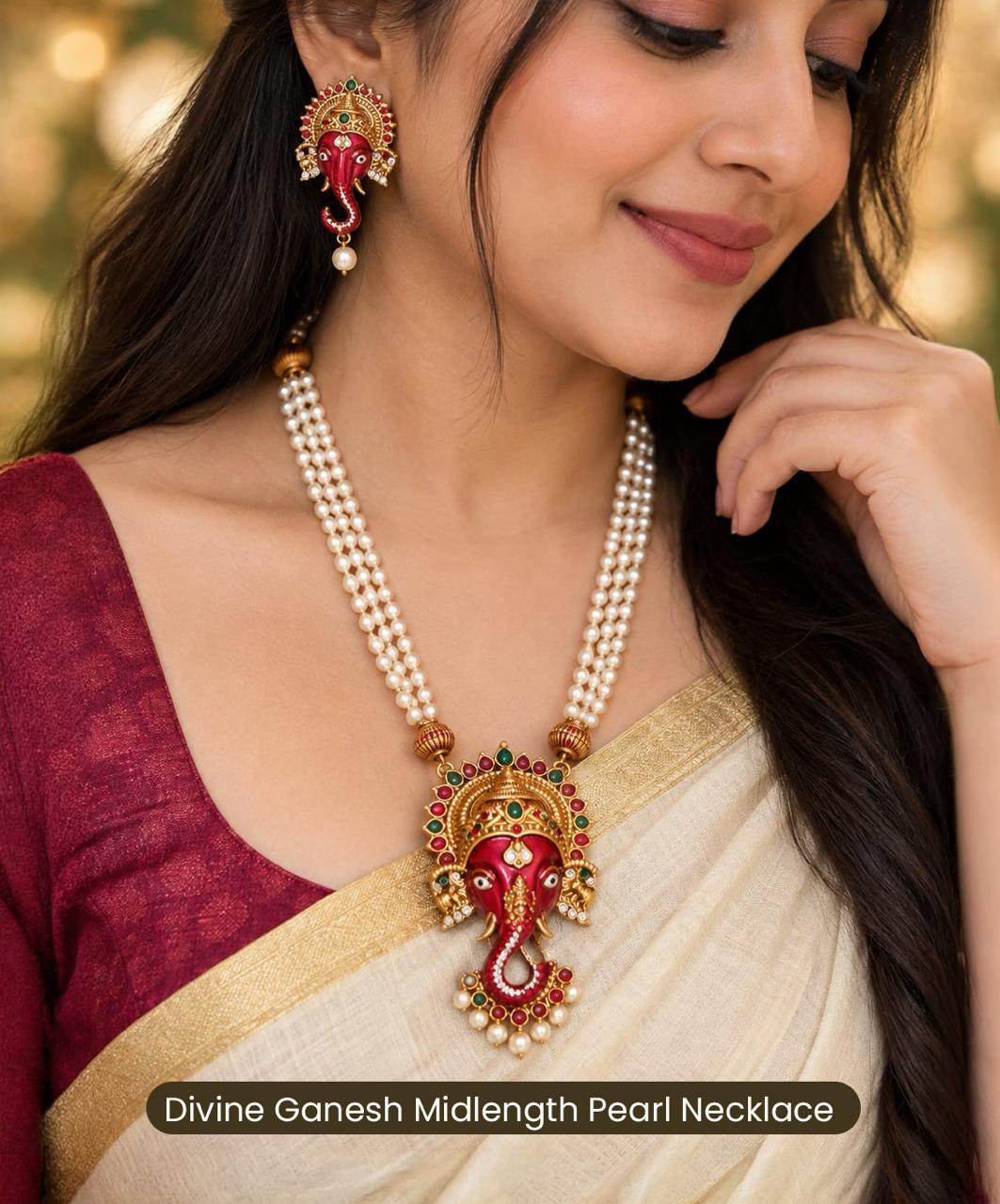 Divine Ganesh Midlength Pearl Necklace